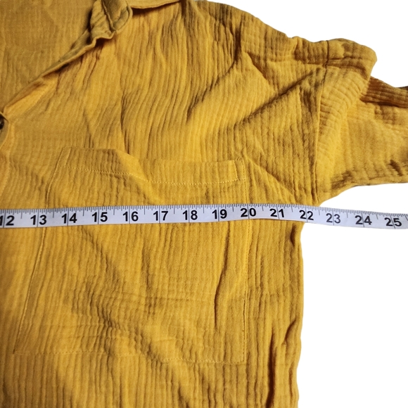 ♡Fashion Women's Mustard Yellow Button Down Long-Sleeve Blouse Size Medium E4 - Picture 4 of 6